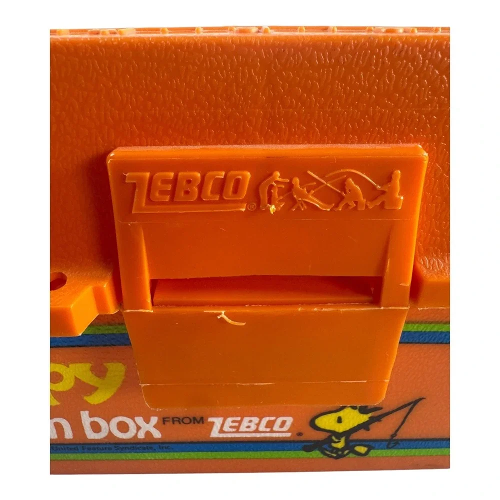 Vintage Snoopy Catchem Box Zebco Orange Fishing Tackle Box Peanuts 1988 USA